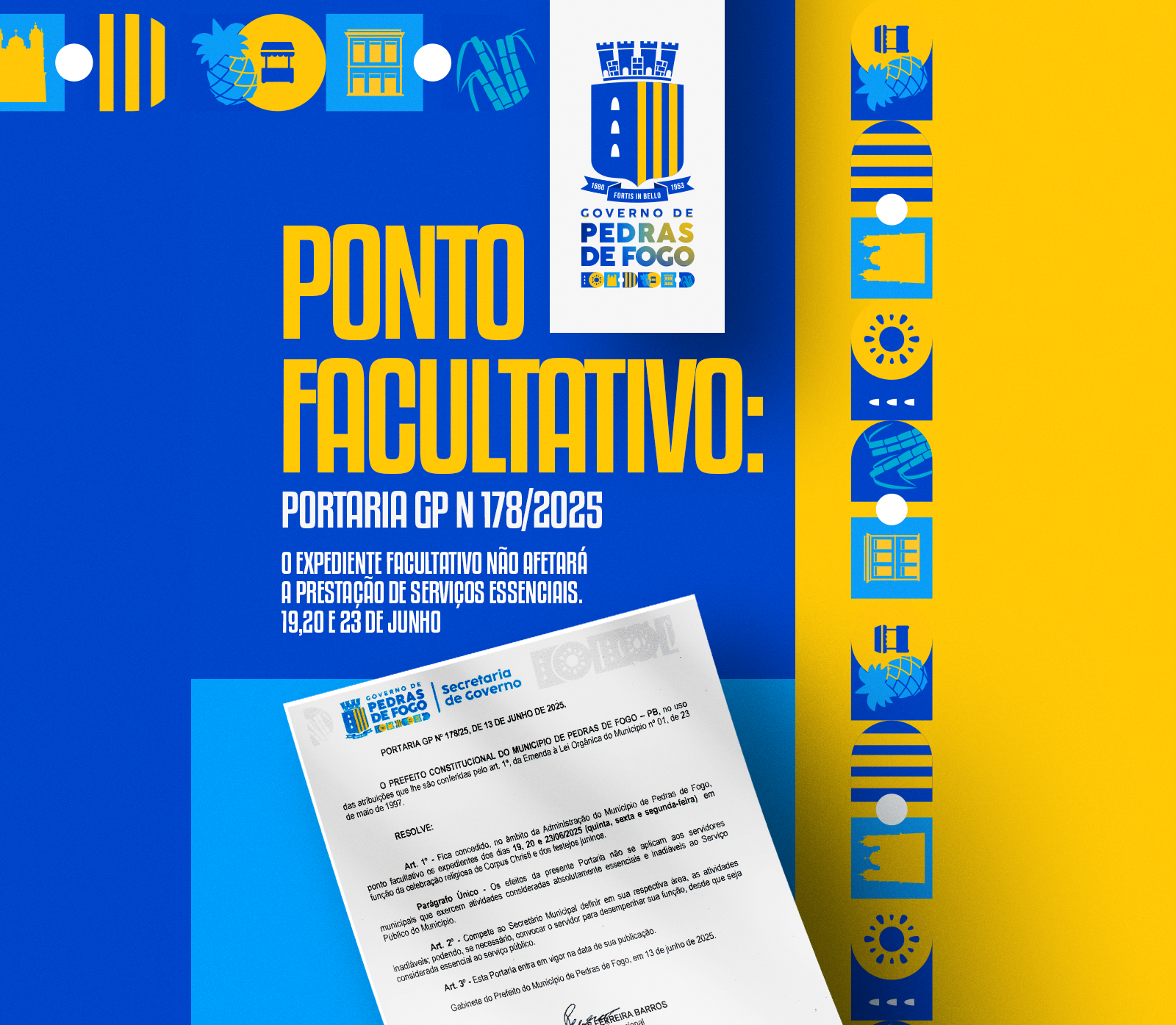 Governo Municipal decreta ponto facultativo nos dias 19, 20 e 23