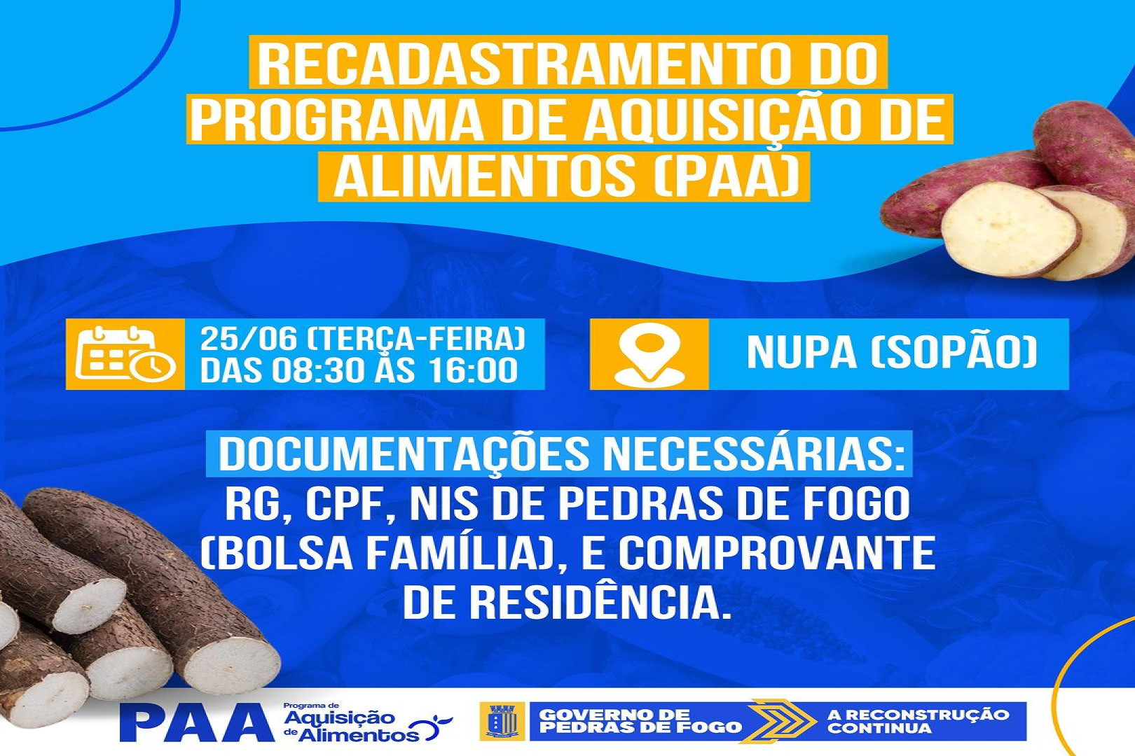 SECRETARIA DE DESENVOLVIMENTO SOCIAL E HABITAÇÃO CONVIDA PARA RECENSEAMENTO DO PAA