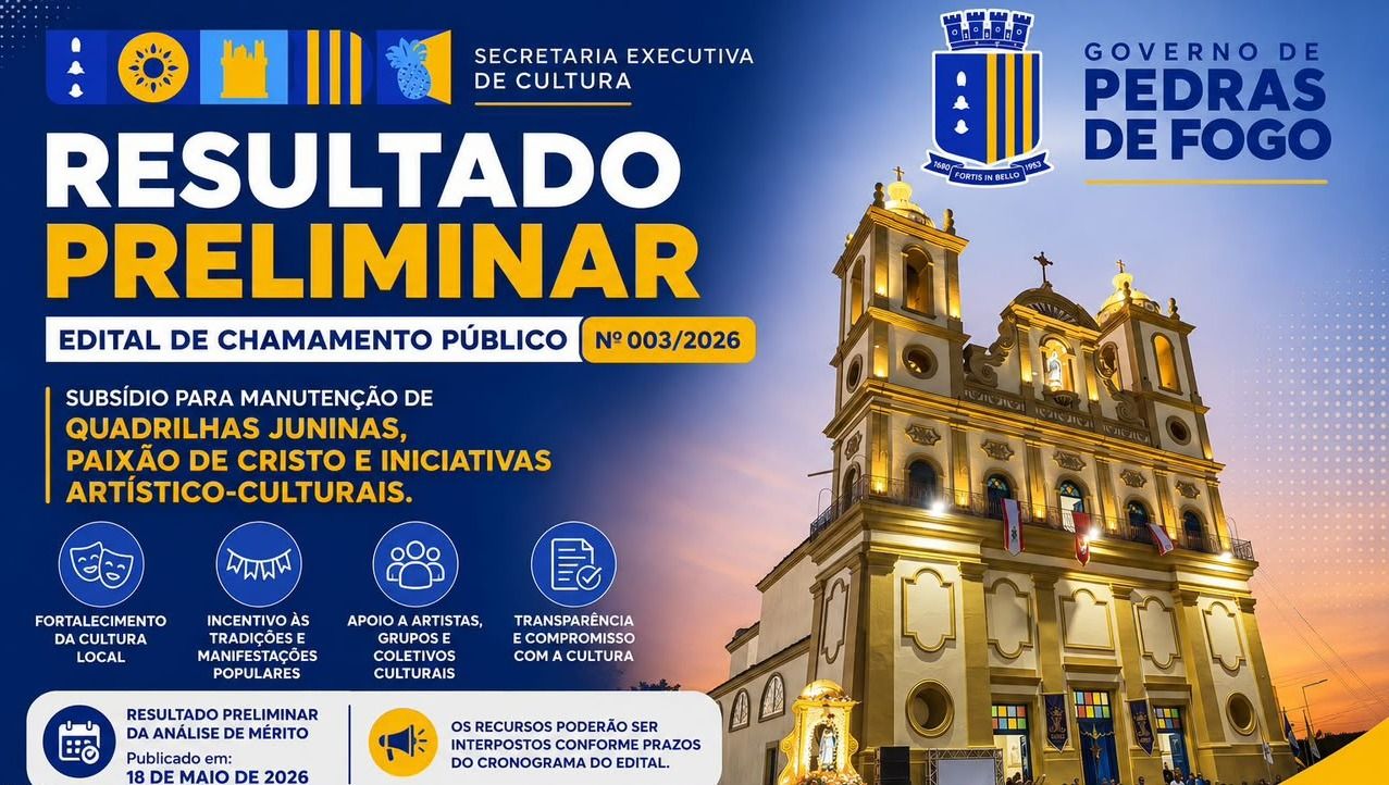 Prefeitura de Pedras de Fogo divulga resultado final do Edital de Chamamento Público nº 003/2026