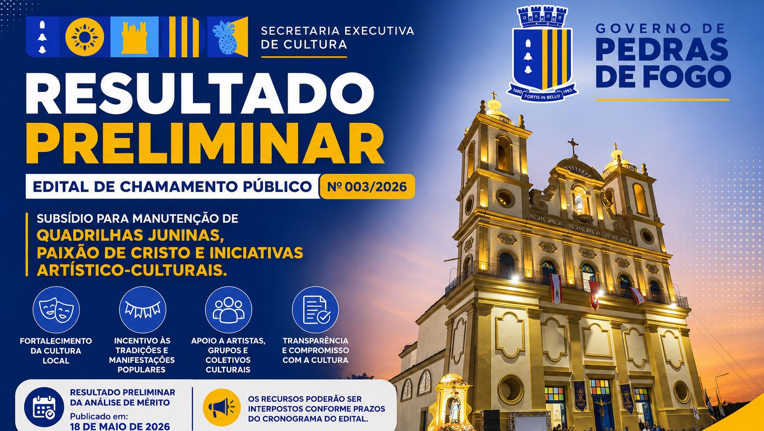 Prefeitura de Pedras de Fogo divulga resultado preliminar do Edital de Chamamento Público nº 003/2026